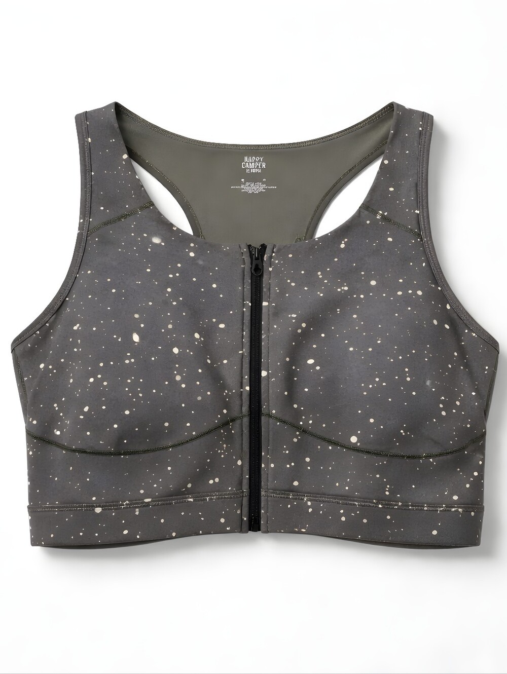 167 torrid 4 4X Gray Speckled Front-Zip Sports Bra with Olive Lining